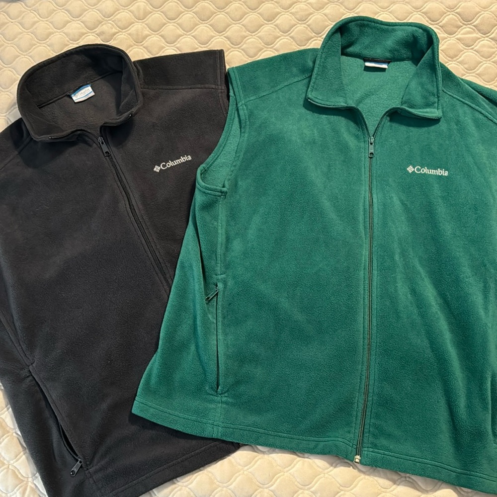 Columbia Fleece Vest Bundle Men's XXL Full Zip Charcoal Black & Green